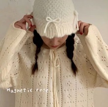 23韩国新款代购同款秋冬蝴蝶结针织渔夫帽毛线盆帽女ins百搭小众