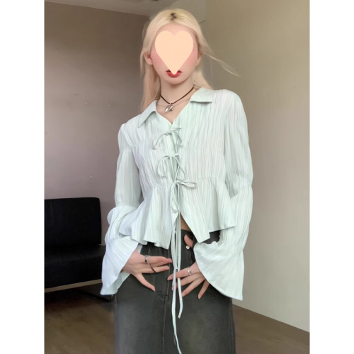 French-style lace sleeve long-sleeve women's spring shirt, new design, unique and exquisite small top