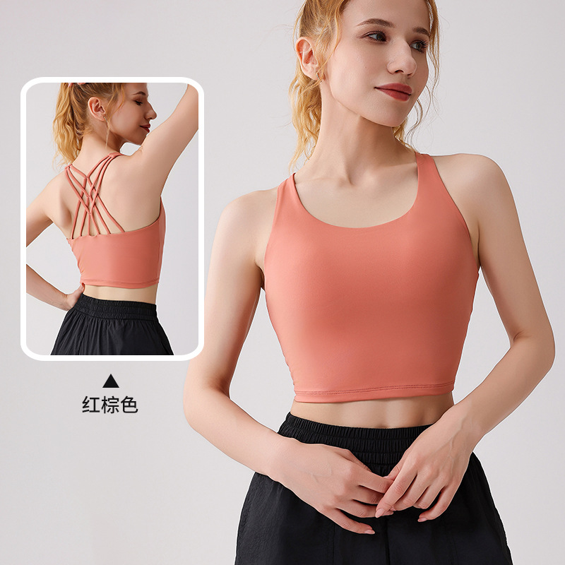 Europa y América yoga mujer chaleco deportivo fitness chaleco de cabina cruzada belleza de espalda ropa interior deportiva reunida sujetador