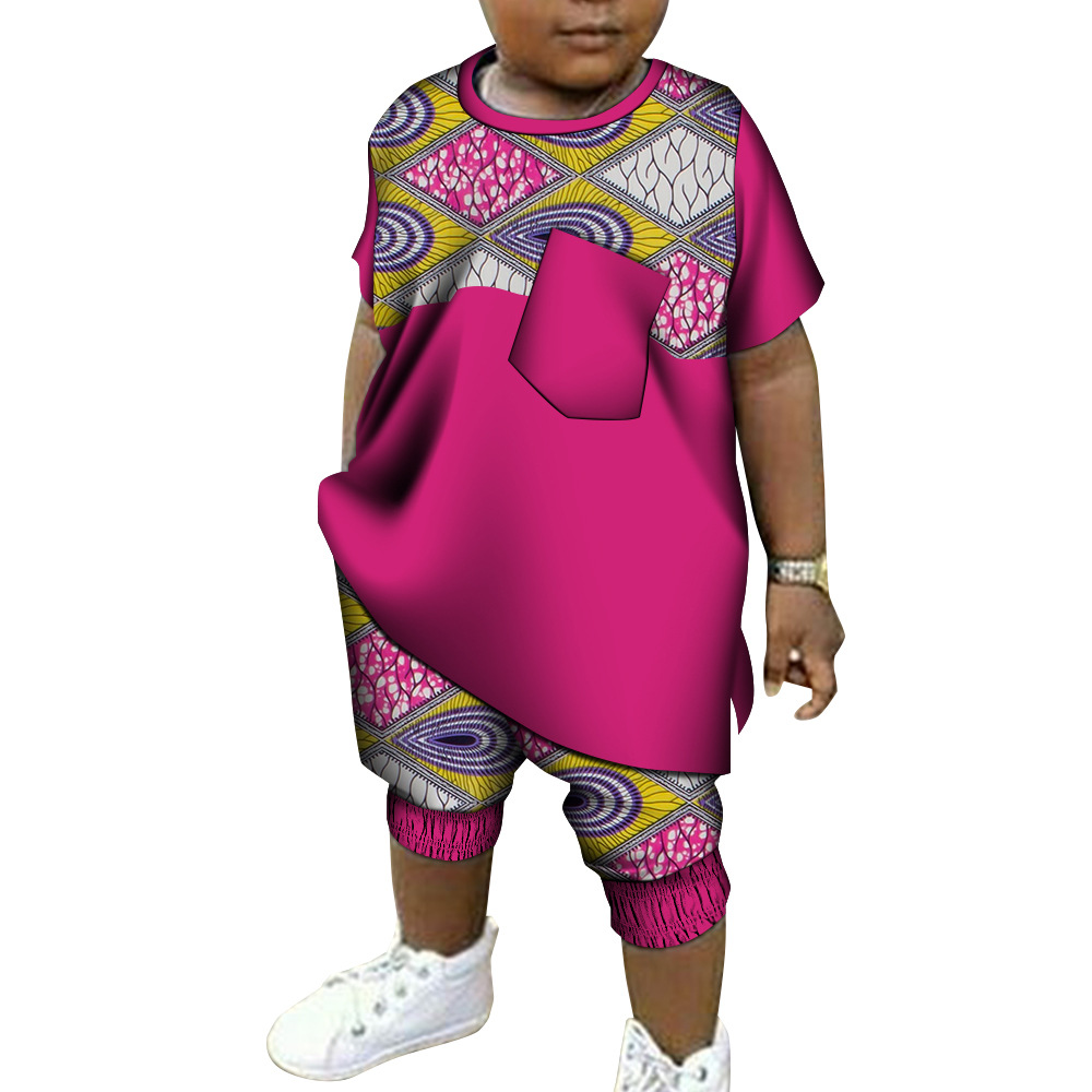 非洲童装新款棉儿童套装休闲短裤和T恤男童套装跨境