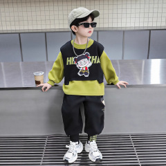 9736男童潮衣服套装春秋款2025新款酷帅时髦小男孩春季运动三件套