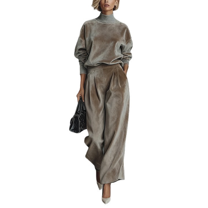 European and American Autumn and Winter Women's Fashion Casual Warm Sports Suit Gold Velvet Long-Sleeved Pure Color High-Neck Zipper Wide-Leg Pants European and American Autumn and Winter Women's Fashion Casual Warm Sports Suit Gold Velvet Long-Sleeved Pure Color High-Neck Zipper Wide-Leg Pants