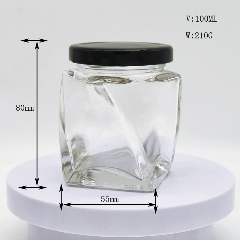 新款创意扭身100ml蜂蜜瓶喜蜜罐马口铁盖玻璃分装瓶