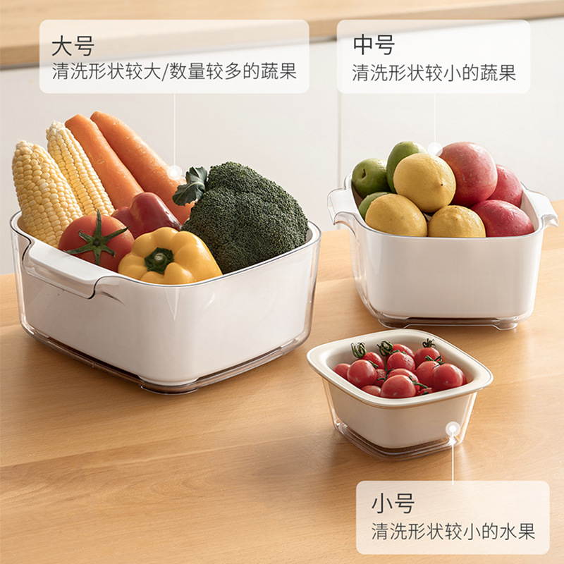 Cocina doméstica bandeja de frutas de plástico cesto de filtrado de agua de lavado de verduras cesto de lavado de verduras frutas