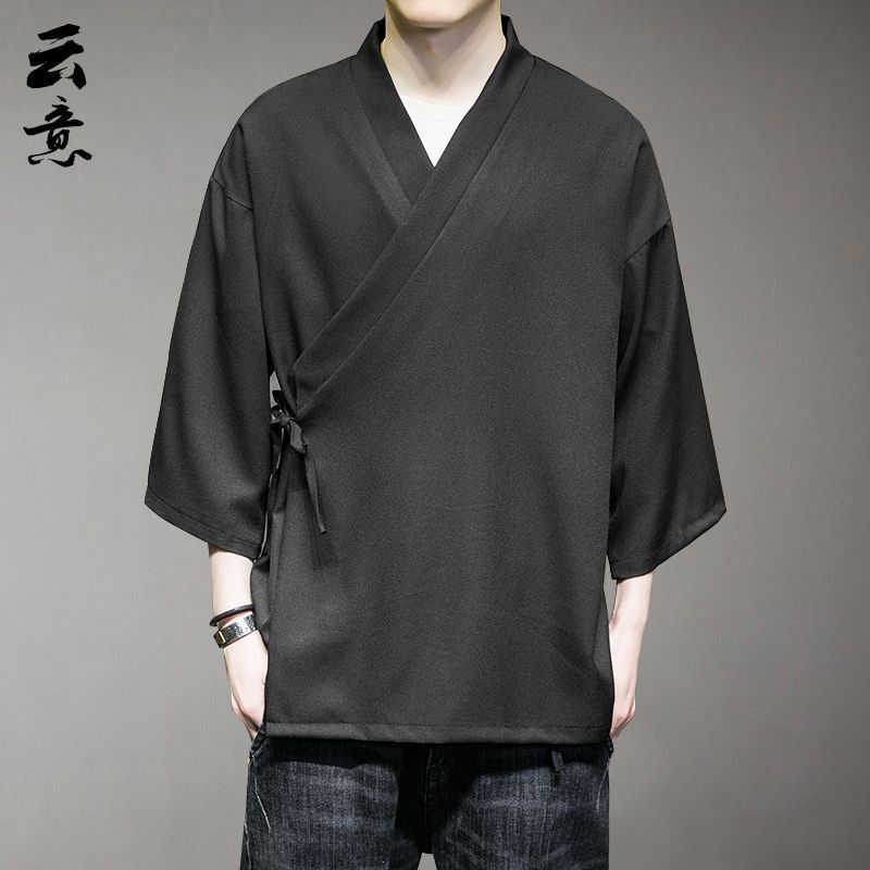 Summer Chinese-style Hanfu Men's Oblique Top Loose Breathable Tang Suit Retro Husses' Suit Zen Tea Suit Thin Robe Summer Chinese-style Hanfu Men's Oblique Top Loose Breathable Tang Suit Retro Husses' Suit Zen Tea Suit Thin Robe