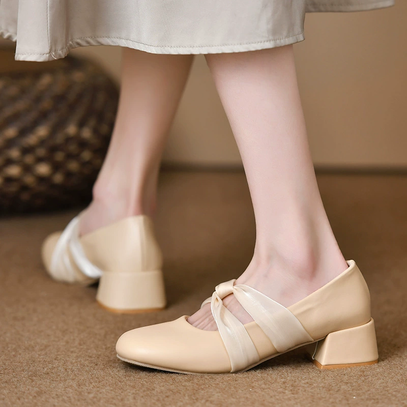 Мягкая кожа фея лента Мэри Джейн обувь женская 2024 новая нежная леди стиль французский стиль минус каблук темперамент одиночные туфли
