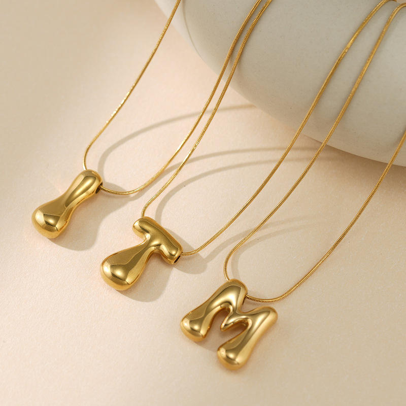 Cross-border 18k fashion simple niche smooth balloon bubble 26 English letters temperament Joker necklace snake bone chain