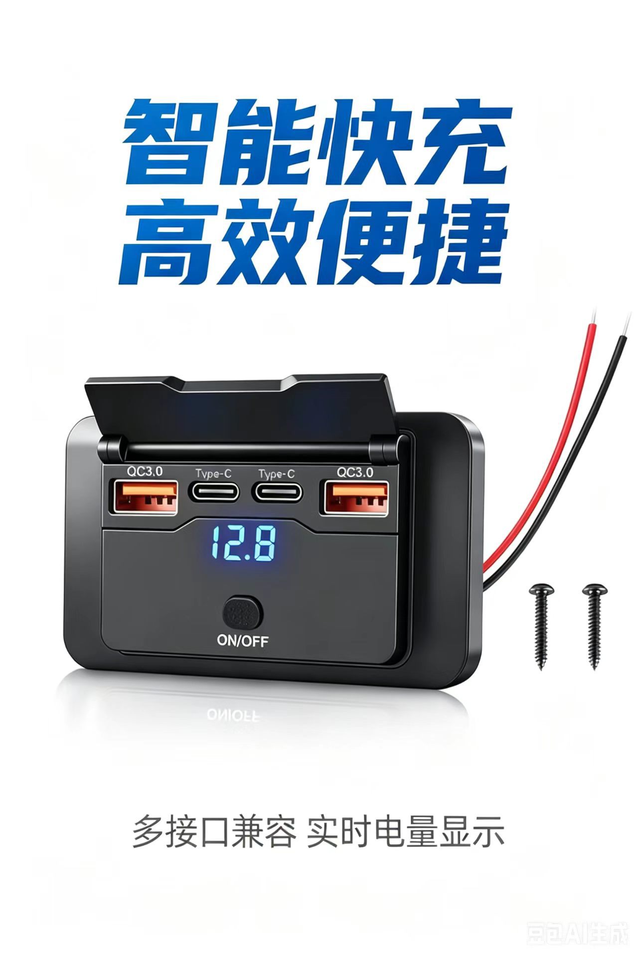 Rv Bus Car Charger Modified to 4-Port Charger, No-Drill Flip Cover with Switch, 12V Modified Pd Car Charger
