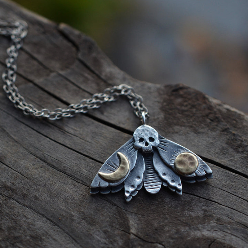 Chencui Creative Skull Head Moth Insect Sun Moon Pendant Necklace Personalized Women's Jewelry_voghion.com