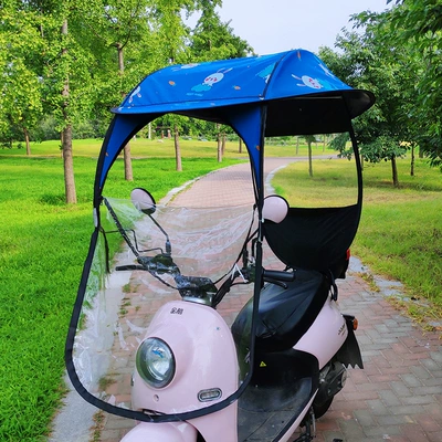 umbrella, new model electric vehicle | Elektromobil üçün ön şüşə çətiri (günlük) - new-large-dome-blue-rabbit-rain-and-sun-protection-car-equipped-with-rearview-mirrors