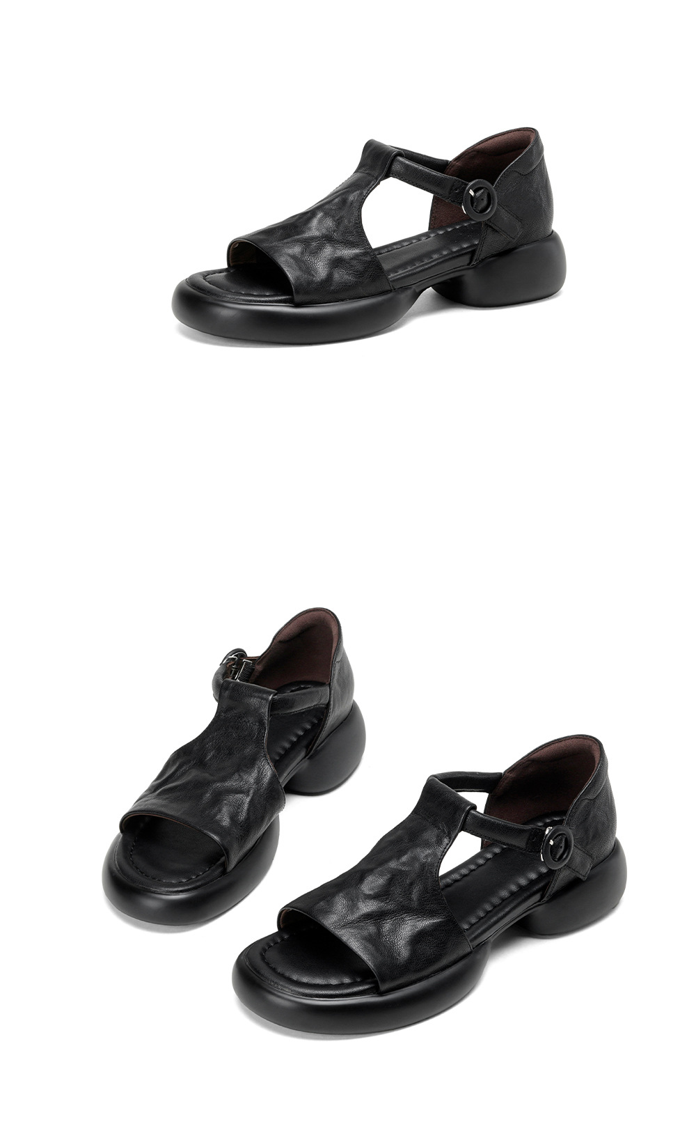 Sandal nữ da cừu mềm đế dày hở mũi, quai chữ T, gót thấp 3 cm, dán ma thuật — Vàng nâu chi tiết 17