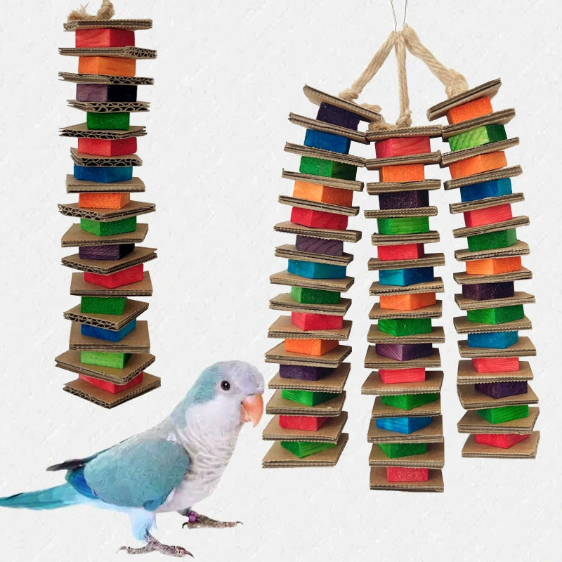 Игрушка-попугай, бумажная оболочка, деревянный блок, жевательная веревка для развлечений и снятия стресса, подходит для неразлучников, корелл и волнистых попугаев, подвесная веревка для клетки для птиц.