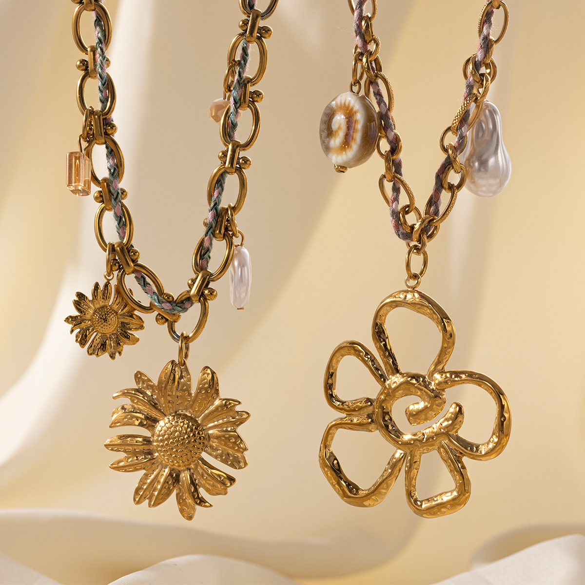 Collar de acero inoxidable TENA Europa y América lujo ligero nicho colgante de flores sol collar de acero titanio no decoloración joyería