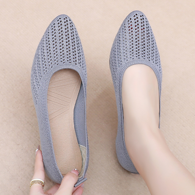 Zapatos casuales para mujer, zapatos de mujer para dropshipping transfronterizo, zapatos de malla poco profundos y versátiles, zapatos planos de punta, zapatos de moda modernos.