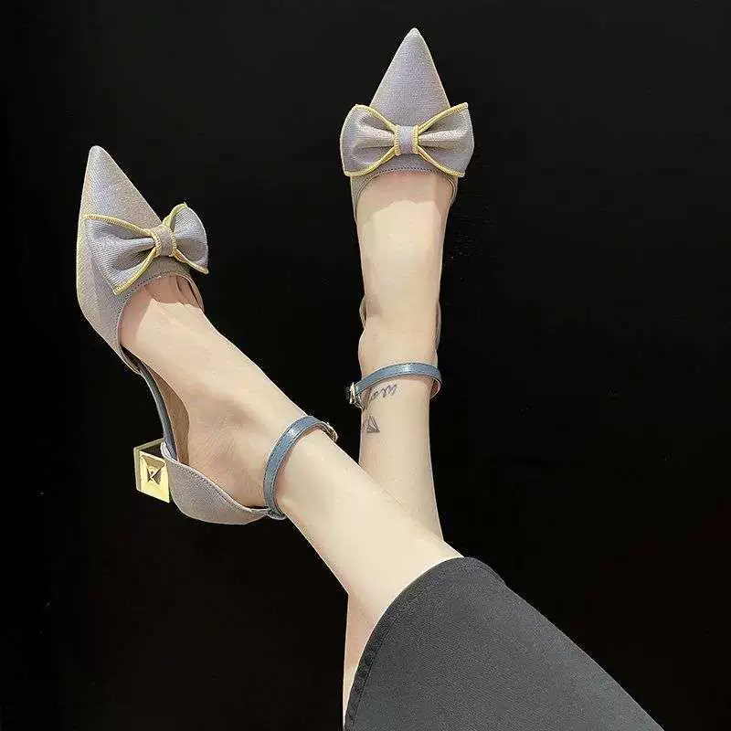 Популярные ажурные туфли-лодочки 2025 года, новые высокие каблуки, босоножки с бантом, женские летние босоножки на пряжке