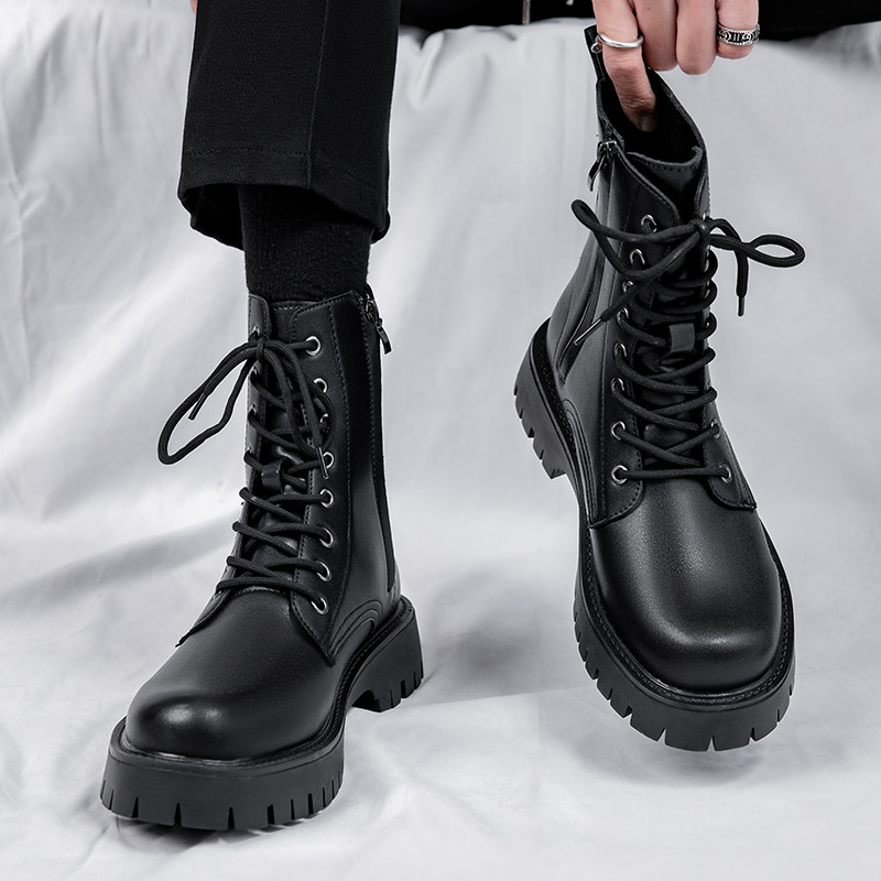 Martin botas de hombre otoño y invierno nueva cremallera de ocho agujeros estilo de viento británico tubo respirado zapatos de cuero de alta altura botas de trabajo de locomotora