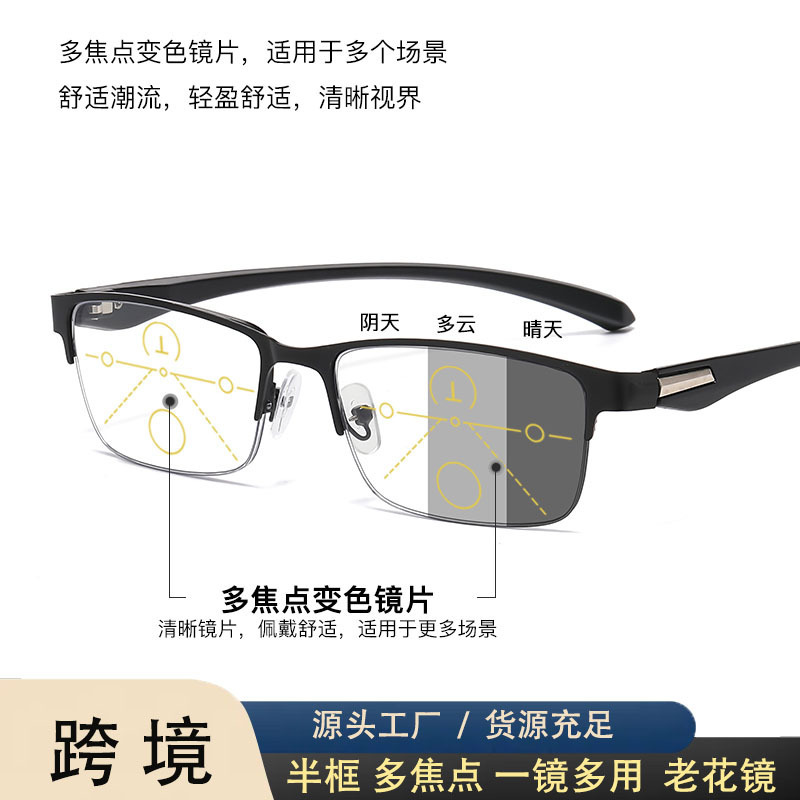 光変色老眼鏡自動ズーム眼鏡一鏡多用途ビジネス半枠眼鏡ブルーレイ老眼鏡|undefined