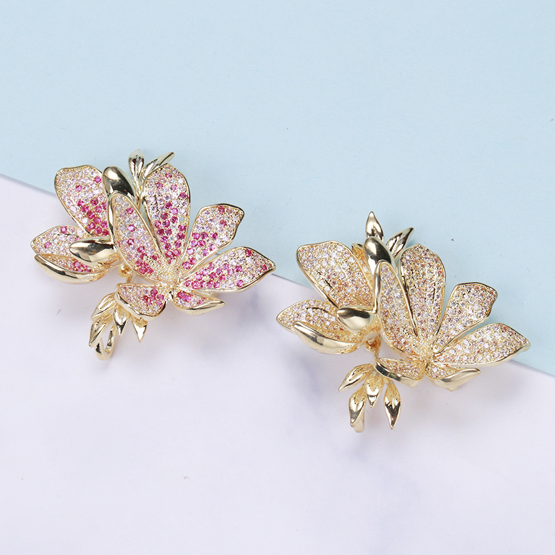 Zircon Inlay Material Korean Style Pin Flowers Copper Inlay Zircon Women's Brooches