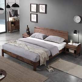 北美黑胡桃全实木床北欧简约1.8米婚床双人床主卧大床