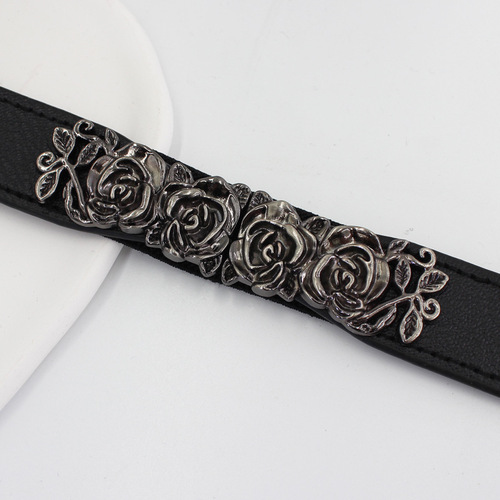 Retro Rose Button Elastic Belt Women's Decorative Dress Sweater Waist Slim Elastic Waistband Available in Four Colors