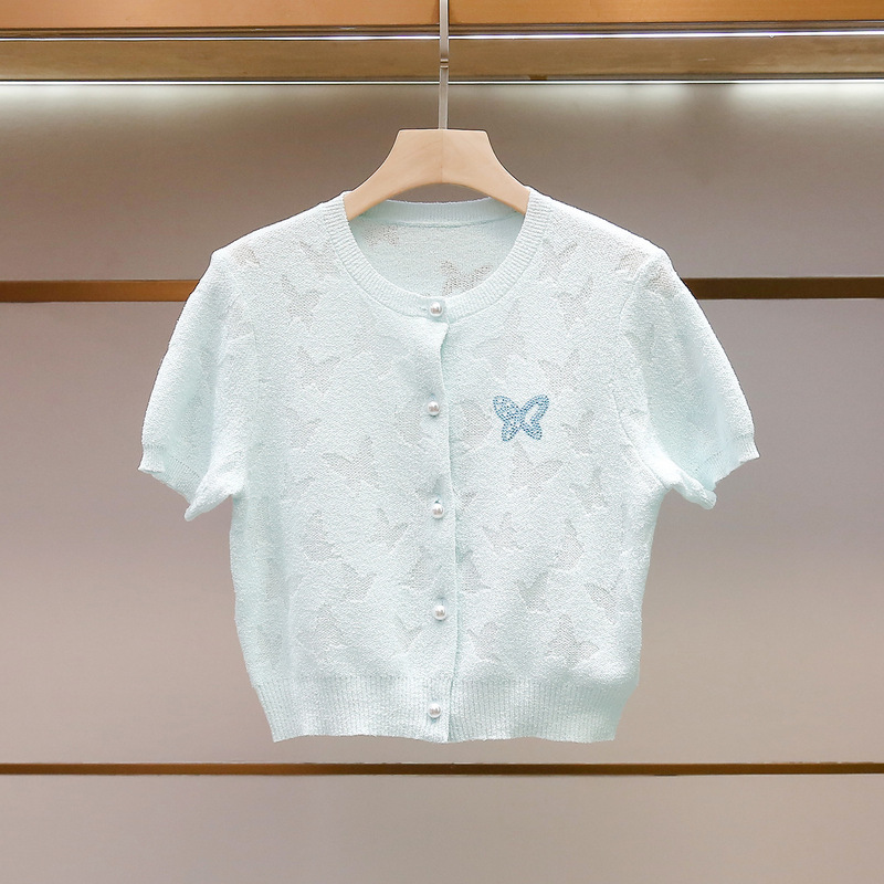Shenzhen Nanyou High-End Women's Clothing Summer New Style Lazy Fashion French Butterfly Rhinestone Short-Sleeve Knit Top Shenzhen Nanyou High-End Women's Clothing Summer New Style Lazy Fashion French Butterfly Rhinestone Short-Sleeve Knit Top