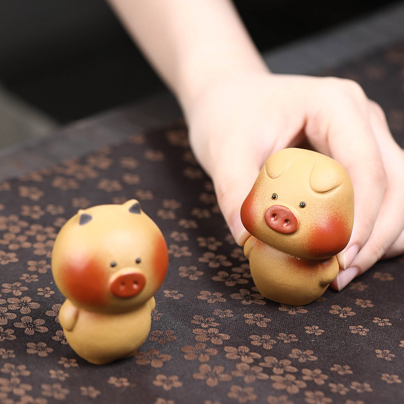 手工紫砂茶宠摆件精品可养创意嘟嘟猪卡通小茶玩茶盘桌面装饰配件