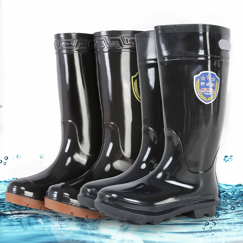 Черные резиновые сапоги из ПВХ, мужские непромокаемые Нескользящие резиновые сапоги средней посадки, резиновые сапоги из коровьего сухожилия, Мужская Резиновая обувь для охраны труда, Водная обувь