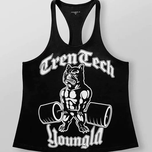 YOUNGLA men's fitness and leisure tank top, sleeveless cotton running vest, loose-fitting American-style top, trendy