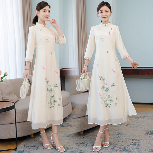 Chinese Dresses Qipao for women  high-end cheongsam Mr Diane female to improve Chinese style restoring ancient elegant temperament long dress