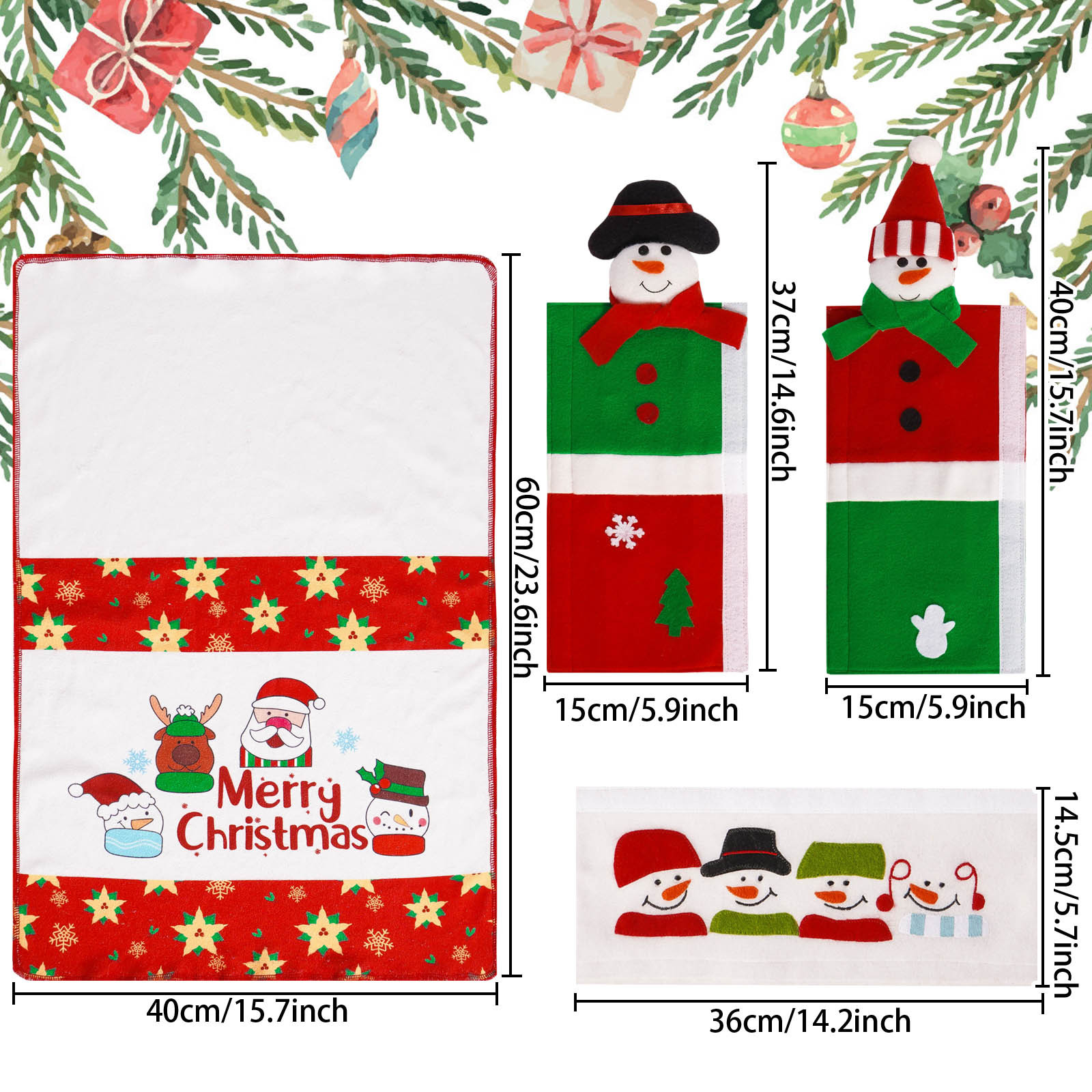 Navidad transfronteriza mango de refrigerador de cuatro piezas conjunto de guantes de microondas cocina con guantes de mango de decoración de vacaciones