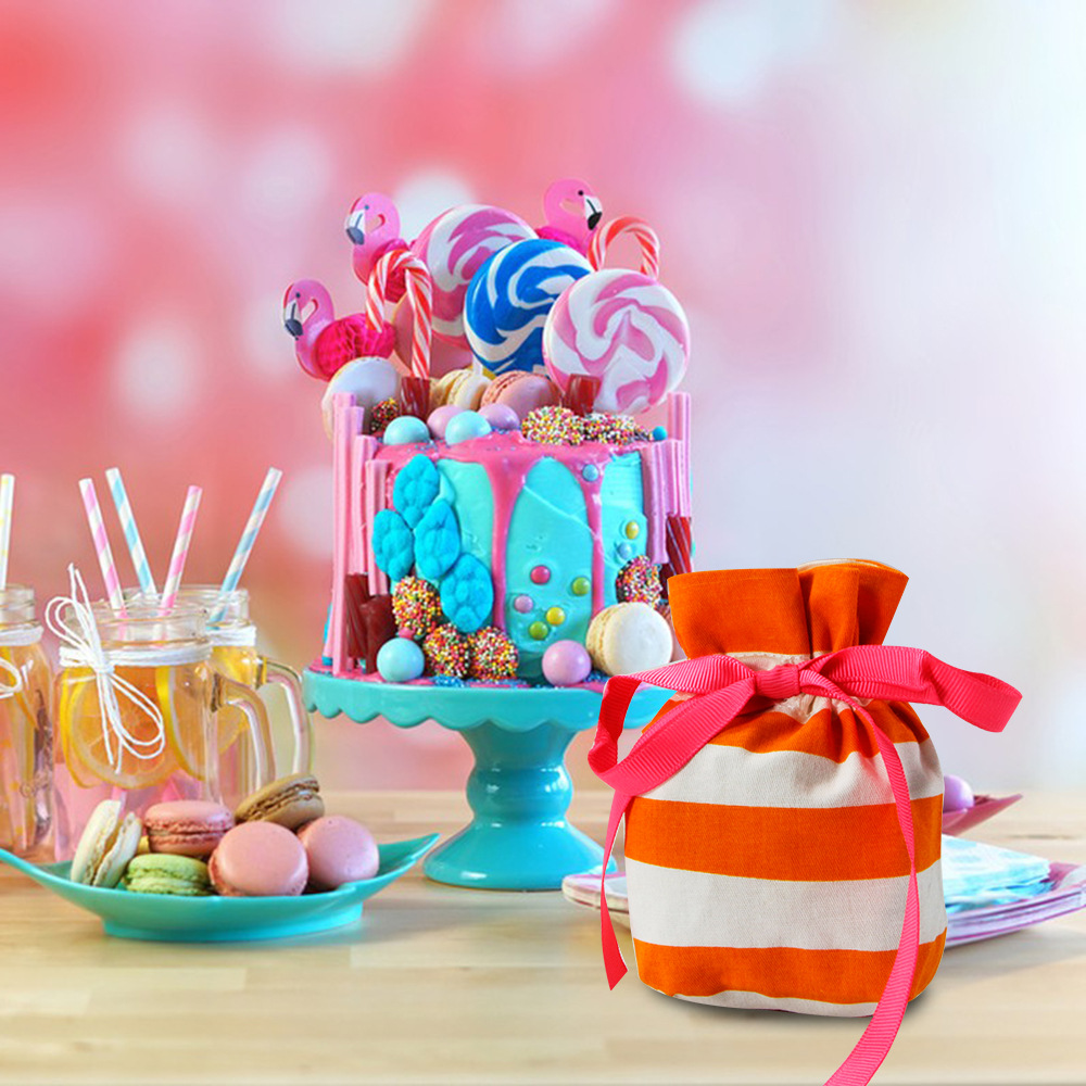 跨境新款圣诞格子棉麻布袋 创意抽绳束口袋 糖果饰品包装袋