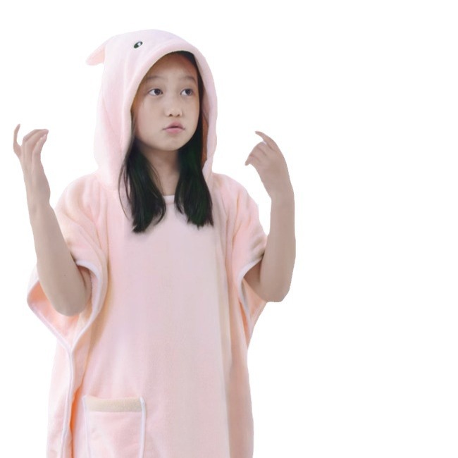 [여름 목욕 가운 착용] 목욕 타월 스커트 짧은 소매 랩 어린이 성인 흡수성 마른 머리 모자 긴 망토