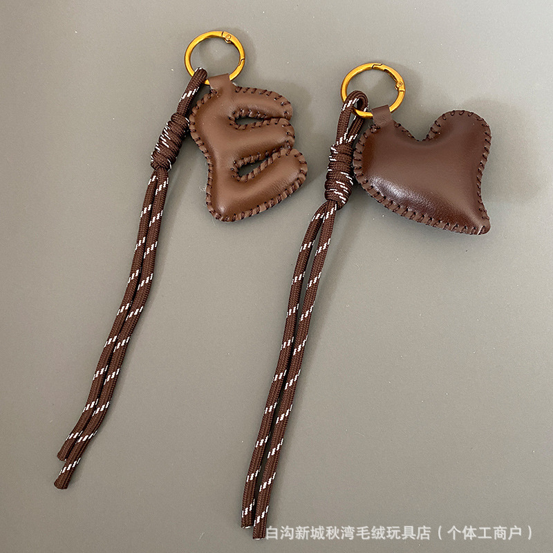 Heart-Shaped Leather Bag Pendant, Phone Chain, Keychain, Leather Letter Charms, Popular Wholesale Items