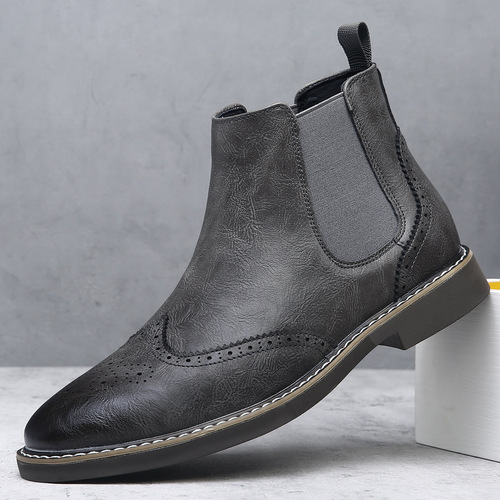 Chelsea Boots for Men, British Style Engraved Short Boots, Soft Leather Retro High-Top Men's Boots, Winter Warmth Martin Boots