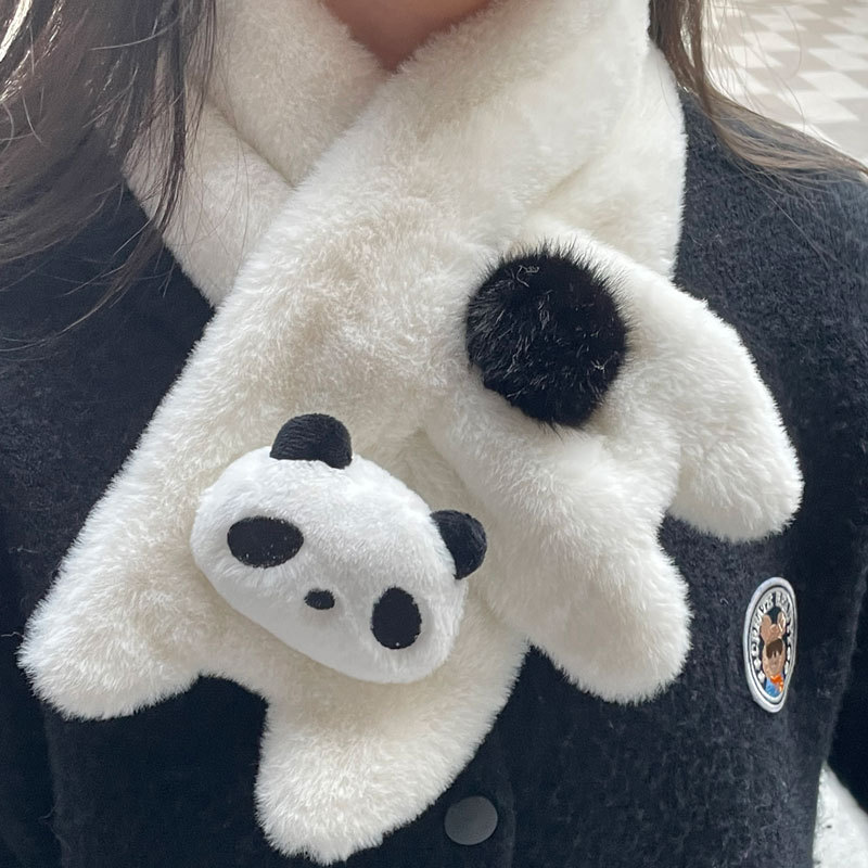 Cute Girl Panda Cartoon Scarf Plush Neck Warmer New Warm Japanese Versatile Warm Faux Rabbit Fur Scarf