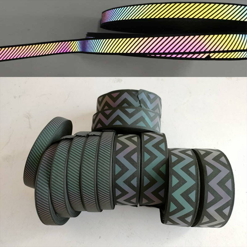 生产各种箭头方格斜条反光织带雕刻图案热转印反光带箱包反光材料