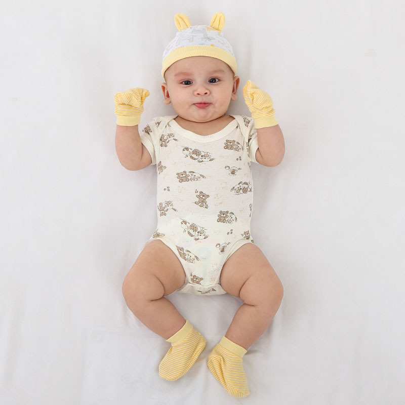 Conjunto de tres piezas de gorros y calcetines de algodón puro para recién nacidos Sunnozy, productos para recién nacidos, guantes, calcetines y gorros para bebés de cuatro estaciones.