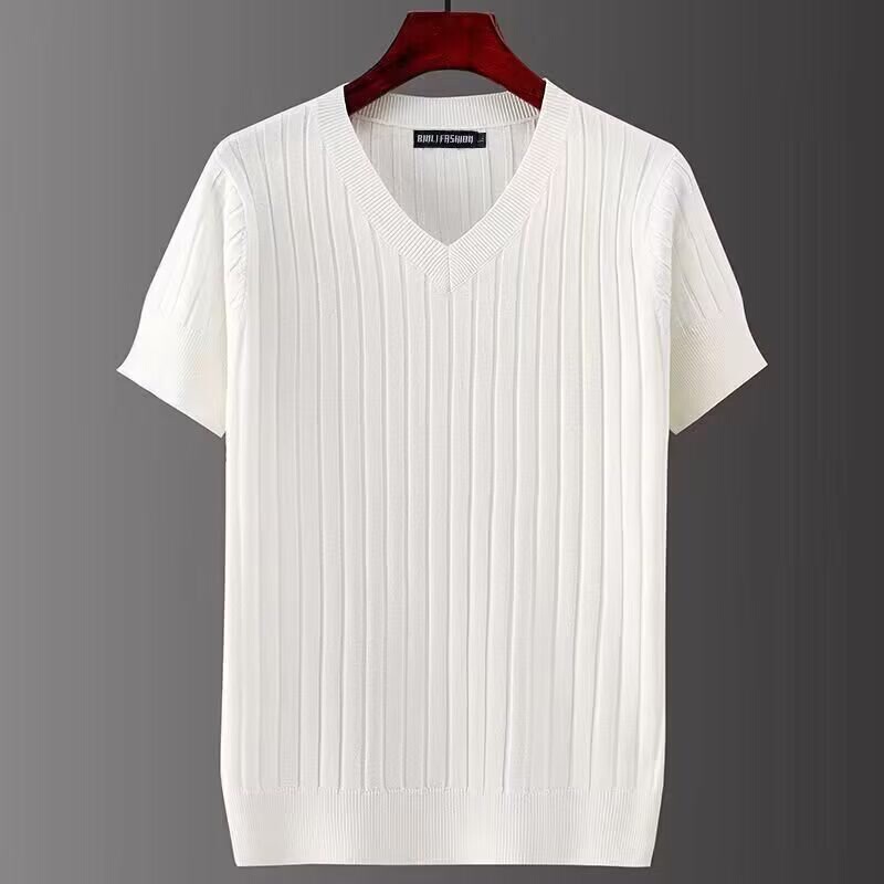 Summer Good-looking T-shirt V-neck Short Sleeve Ins Fitness T-shirt Men's Stretch Slim Top Half Sleeve Knitted T-shirt Summer Good-looking T-shirt V-neck Short Sleeve Ins Fitness T-shirt Men's Stretch Slim Top Half Sleeve Knitted T-shirt