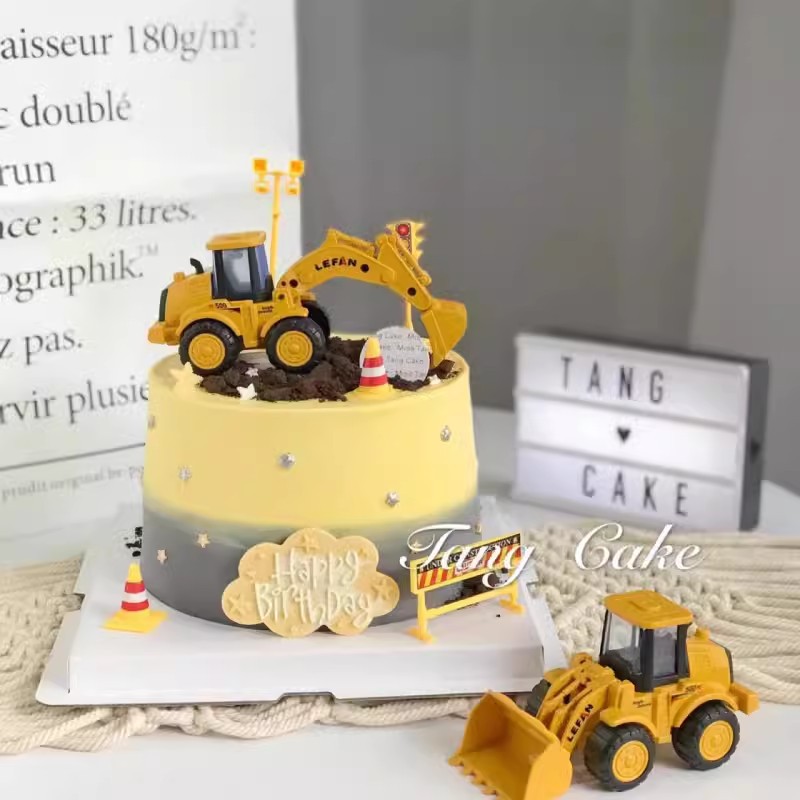 Inertia Excavator Birthday Cake Decoration Decorations Excavator Bulldozer Roadblock Boys Kids Baking Plug-in