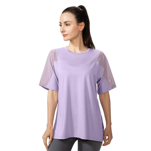 Running top short-sleeve sports T-shirt mesh loose yoga wear quick-drying women's spring summer fitness clothing breathable quick-drying