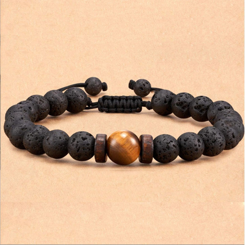 Obsidian Matte Braided Beaded Bracelet Men Tiger Eye Volcanic_voghion.com