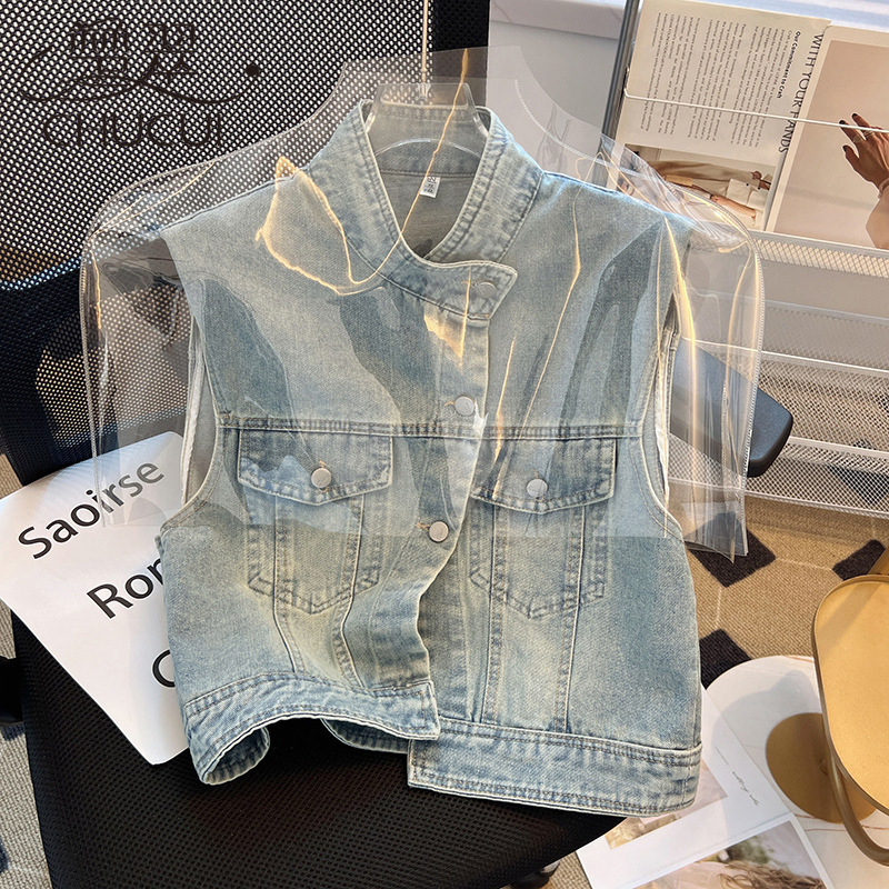 Casual Versatile Denim Vest Women's 2024 Summer New Outer Wearing Vest Korean Style Loose Vest Thin Trendy Jacket