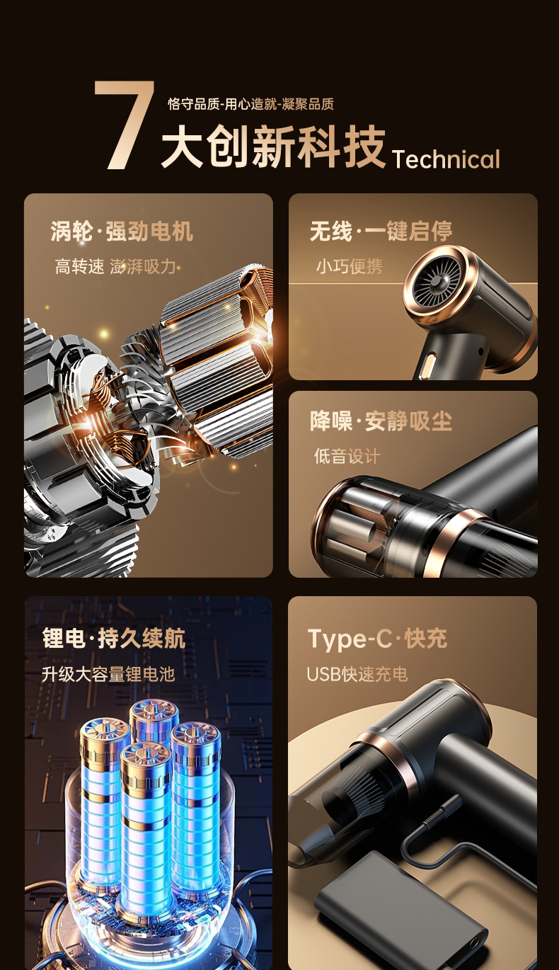 5-in-1 Car Vacuum Cleaner, Handheld Small Wireless Suction, Powerful Portable Car Vacuum Cleaner