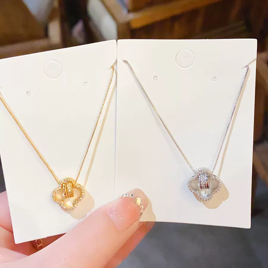 TK泰国热销铜镶锆石四叶草转运珠项链镶钻小蛮腰吊坠轻奢锁骨链