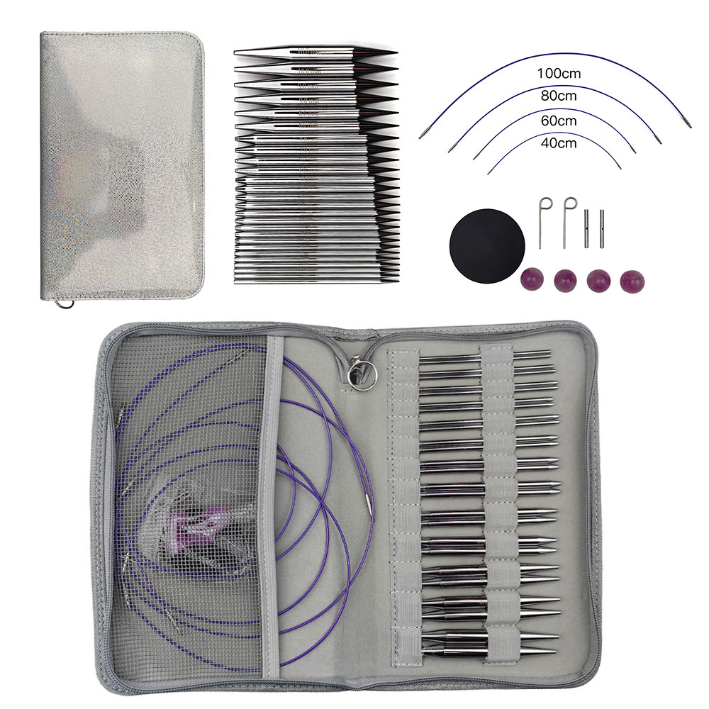 Herramientas de tejido blanco brillante aguja de anillo acoplada aguja de anillo desmontable un conjunto de 13 paquetes de embalaje PU