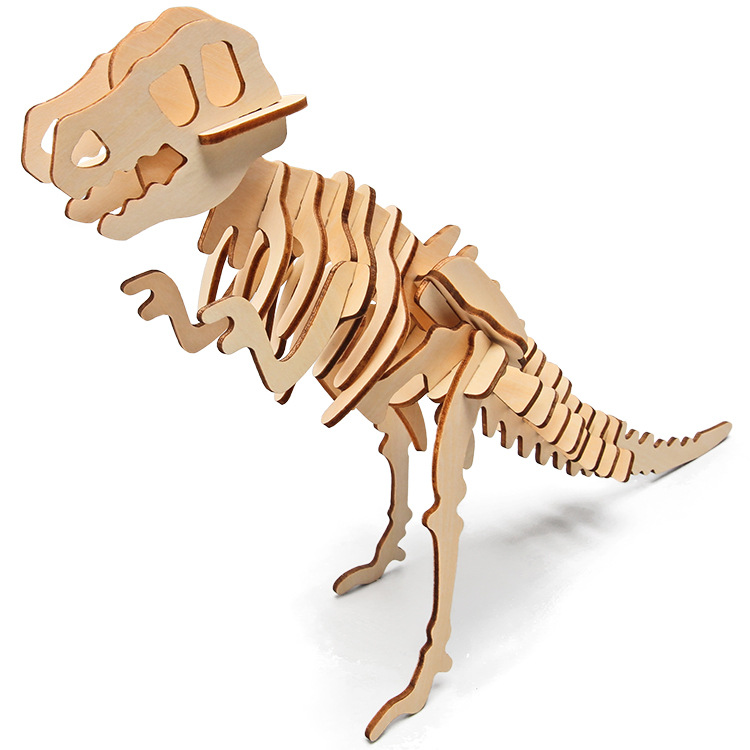 Wood products three-dimensional puzzle dinosaur Tyrannosaurus Rex laser cutting children's fun experimental toy materials wholesale