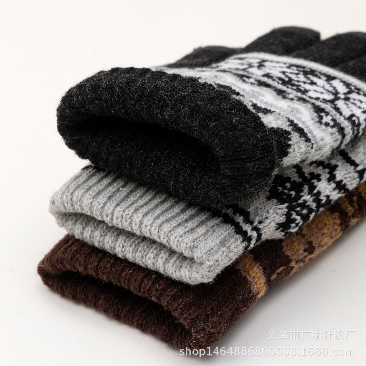 クロスボーダー定番メンズサイクリングアウトドア防寒保温ダブル八角ウールタッチスクリーンジャカードニットグローブ