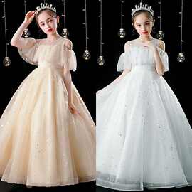 女童礼服公主婚礼花童生日夏季主持人中大童婚纱钢琴演奏演出服