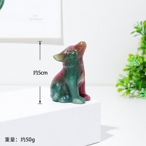 Natural crystal wolf cub animal carvings, semi-precious stone rough mineral signs, home desktop decoration, handicrafts and ornaments