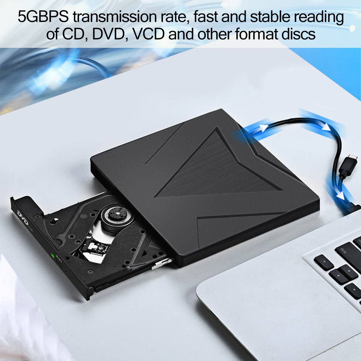 External DVD Drive with USB 3.0+Type-C Dual Interface, Driver-Free Portable External Hard Drive, PC Compatible